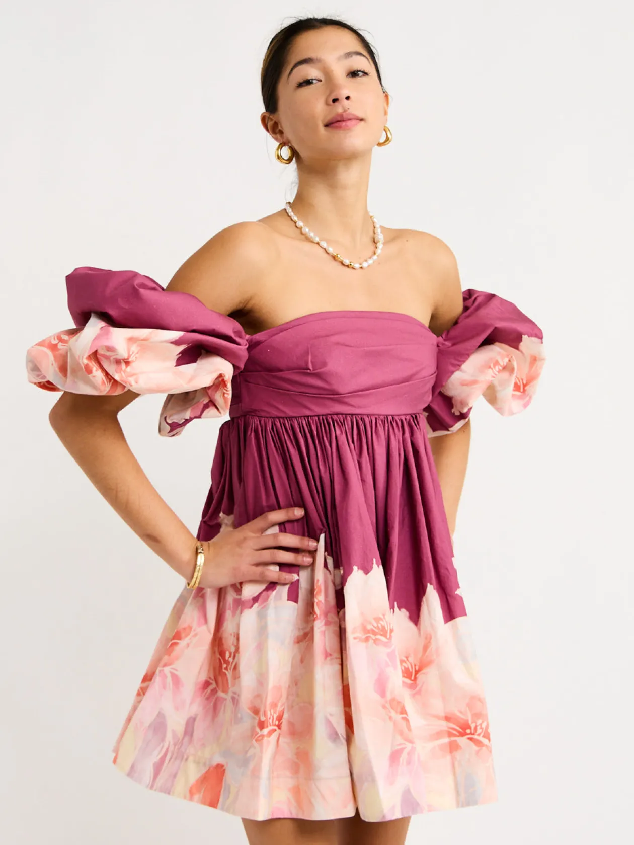 Best Eloise Puff Sleeve Mini Dress In Orient Print In Hibiscus Women Dresses