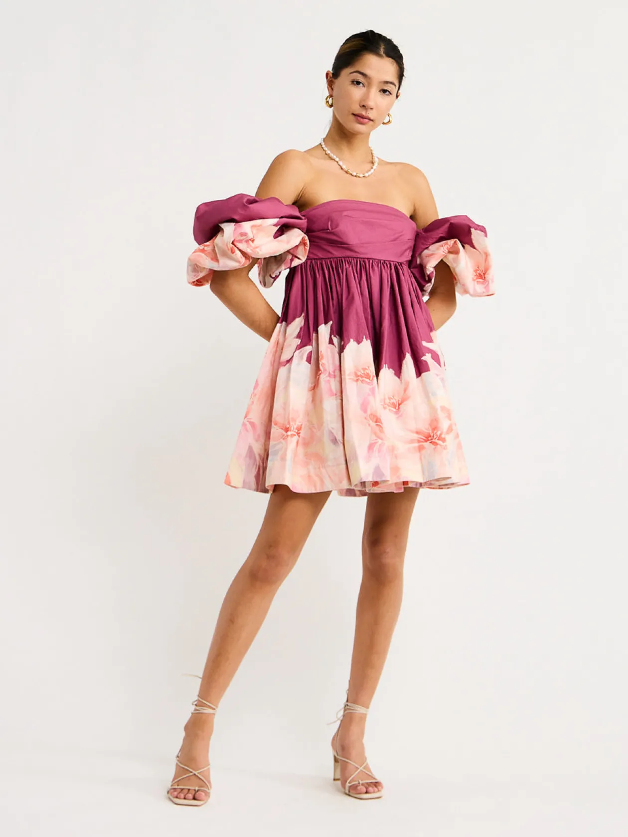 Best Eloise Puff Sleeve Mini Dress In Orient Print In Hibiscus Women Dresses