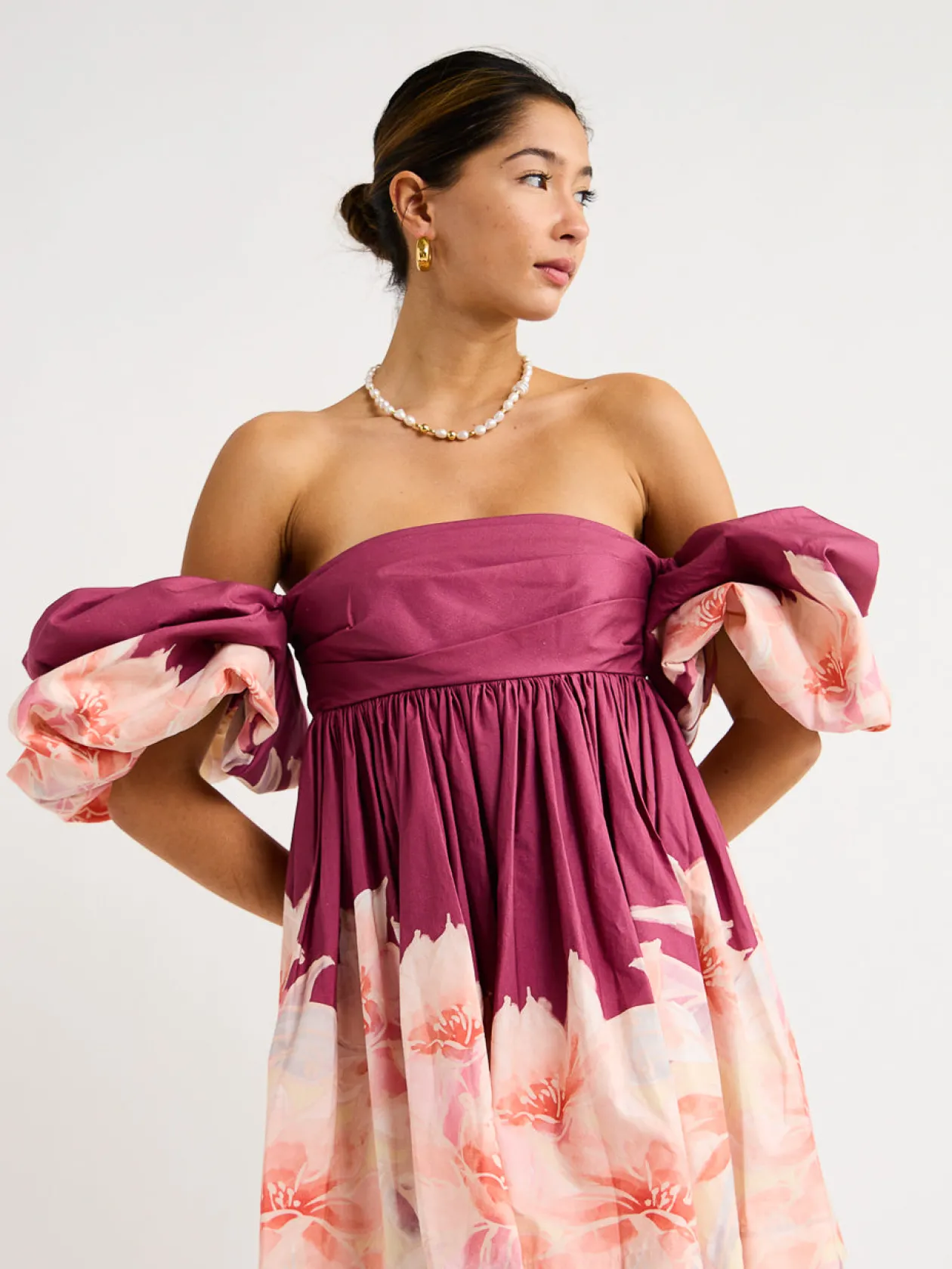 Best Eloise Puff Sleeve Mini Dress In Orient Print In Hibiscus Women Dresses